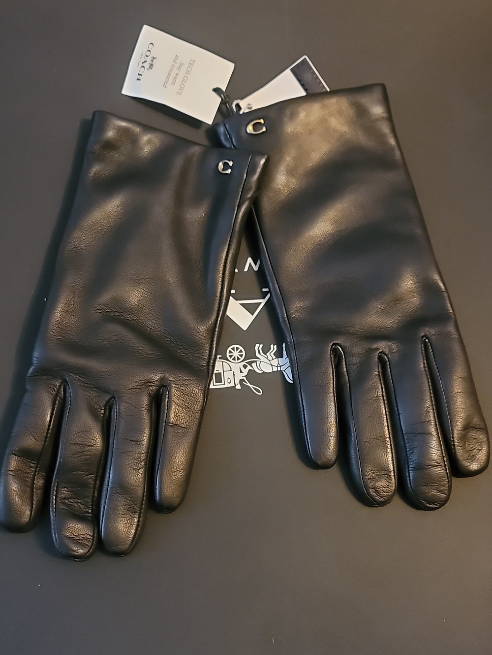 Coach Woman's Black Leather Gloves with Signature Hardware